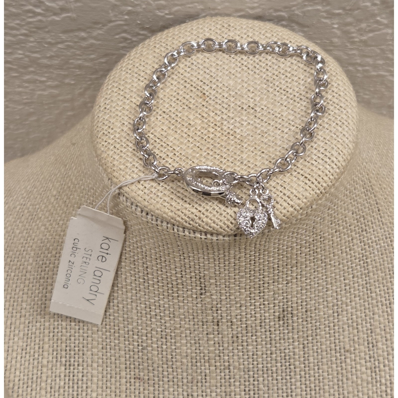 Kate Landry Sterling Silver Bracelet Heart Lock & Skeleton Key 7